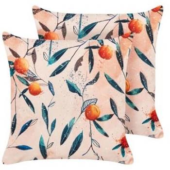 Set de 2 cojines de jardín multicolor 45 x 45 cm poliéster con motivo de hojas, decoración moderna y resistente al agua