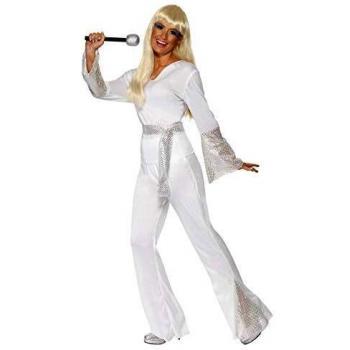 Disfraz de Chica Disco de los 70 Blanco con Paillettes para Mujer - Talla S