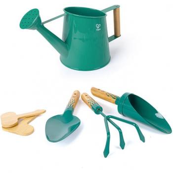 Juego de herramientas de jardinería Hape 5584 - Set de jardinería verde, incluye pala, rastrillo, regadera y guantes para niños