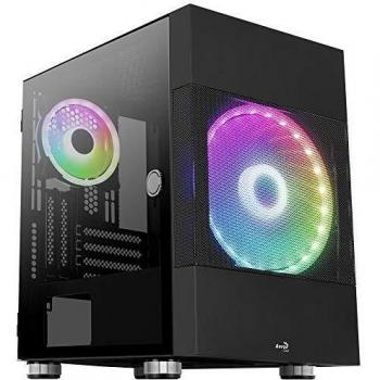 Aerocool ATOMIC, Caja PC Micro-ATX, 2x Ventilador ARGB, Cristal Templado+Rejilla, Negro