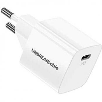 UNBREAKcable Cargador USB C 20W, Enchufe de Carga Rápida PD 3.0,[Super Mini] Cargador de iPhone con iPhone 13/13 Pro/13 Mini/12/12 Pro/12 Mini/12 Pro MAX,iPad Pro,AirPods Pro,Pixel-Blanco
