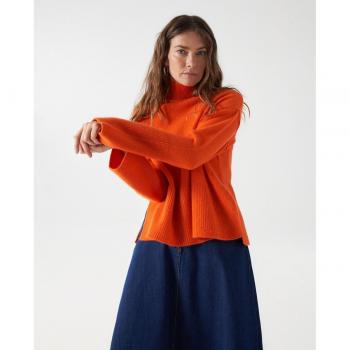 Jersey de lana con cuello alto color naranja