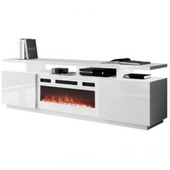 Mesa de TV Charlotte 151, Blanco Brillante, 180x56x40cm, 2 Puertas