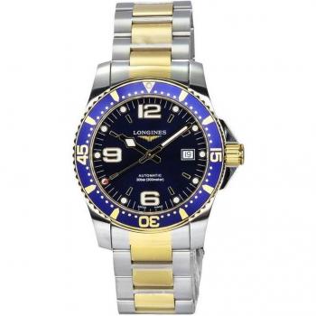 Longines HydroConquest Two Tone Stainless Steel Blue Dial Automatic Diver's L3.742.3.96.7 300M Men's Watch