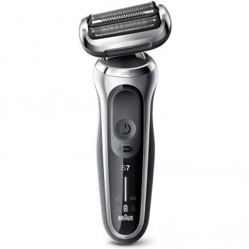 Braun Series 7 71-S1000s Máquina de Afeitar Eléctrica de Láminas Plata con tecnología de afeitado inteligente, cabezal flexible, sistema de limpieza y carga automática, diseño ergonómico y batería