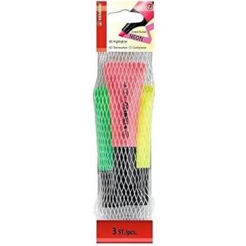 Marcador fluorescente STABILO NEON - Cuerpo semiblando - Malla con 3 colores