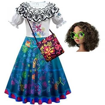 LCXYYY Mirabel Madrigal Costume Cosplay Princesa Mágica Mirabel Vestido de Bailarina con Bolsos y Complementos Gafas Peluca para Niña Halloween Carnaval Cumpleaños Mascarada Fiesta Disfraz