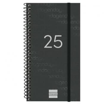 Finocam - Agenda Espiral Year 2025 Semana Vista Horizontal Negro Español Enero 2025 - Diciembre 2025 (12 meses) E9-94x171 mm