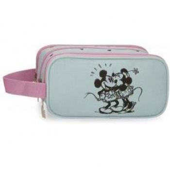 Estuche Escolar Disney Mickey y Minnie Kisses Triple Cremallera Azul