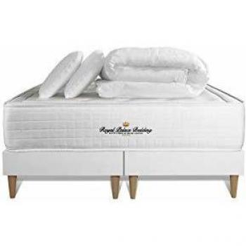 Conjunto de Somier y Colchón Buckingham 160x200 cm - Espuma Viscoelástica de 30 cm - Doble Somier Blanco + 2 Almohadas + Edredón