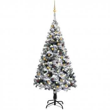 Árbol de Navidad artificial con LEDs y bolas PVC verde 180 cm