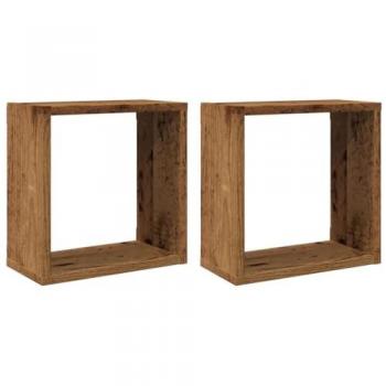 Estantes de pared cubo 2 piezas madera envejecida 30x15x30 cm Aglomerado