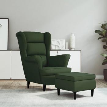 Sillón de ala trasera con reposapiés de terciopelo verde oscuro