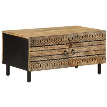 Mesa de centro madera maciza de mango rugosa negro 80x50x40 cm, Mesa Auxiliar, Mesa de salón, mesita de Centro, Mesa de sofá, mesita de sofá