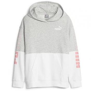 Sudadera Niña Puma Power Gris Claro Jaspeado - Corte Clásico y Colorblock