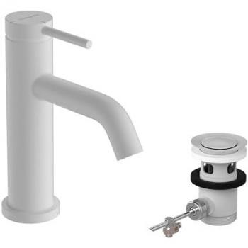 Grifo monomando para lavabo Hansgrohe Tecturis S 80 CoolStart con vaciador automático y acabado en blanco mate