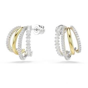Pendientes de aro Swarovski Hyperbola mujer, bañados en rodio y oro con circonitas blancas