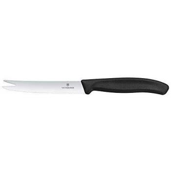 Cuchillo para Queso y Salchichas Victorinox Swiss Classic 11 cm, Mango Ergonómico Negro, Filo Ondulado
