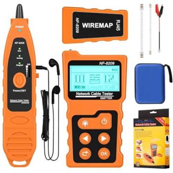 KOLSOL probador de cables con PoE Multifunción Wire Tracker Network Cable Tester NF-8209 con cable LAN LCD sin contacto para Cat5 Cat6 Tracker subterráneo de línea telefónica herramienta