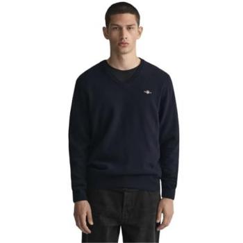 Jersey de Cuello de Pico para Hombre Gant 87212 en Lana Superfina Color Marino - Talla L - Estilo Casual Clásico