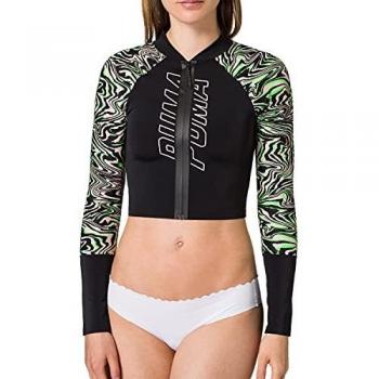 PUMA Swim Women's Cropped Rash Guard Camiseta, Negro Combo, M para Mujer