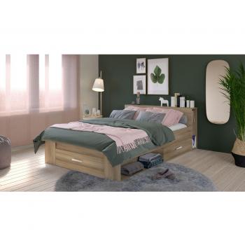 Cama para adultos 140x190 cm con almacenamiento estilo roble