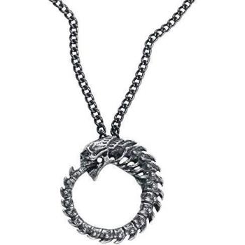 Alchemy Gothic Skelly Ouroboros Hombre Collar Plateado, Peltre,
