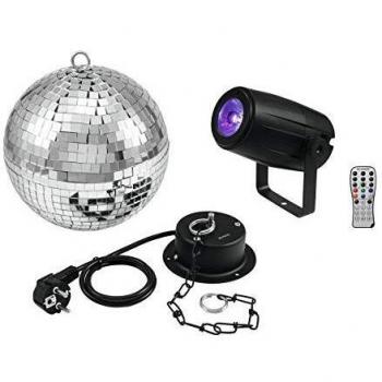 Eurolite 20000563 - Bola de Espejo de 20 cm, con Motor y LED Pinspot, con 5 W - 4 en 1, Rgbw, Color Negro, Talla única