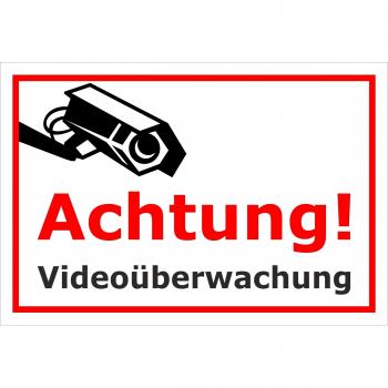 Placa de aviso Video Vigilancia Cámara – 15 x 20 cm, 30 x 20 cm y 45 x 30 cm – bohrlöcher Pegatinas de espuma rígida aluminio laminado – s00123b