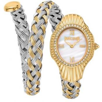Just Cavalli Signature Snake Twined Women's Analog Watch - JC1L305M0055, Gray Silver and Yellow Gold with Mother of Pearl Dial