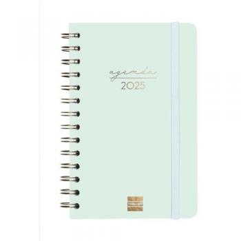 Finocam - Agenda Espiral Alma 2025 Menta, Doble Año (Enero 2025 - Diciembre 2025), Semana Vista Horizontal, Tamaño E5-117x181 mm, Multilingüe, Español