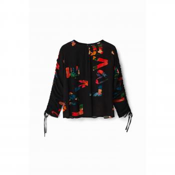 Desigual Black Viscose Sweater - M, Blouses, female, Multicolor, Size: M Black Viscose Shirt with Gathered Sleeves