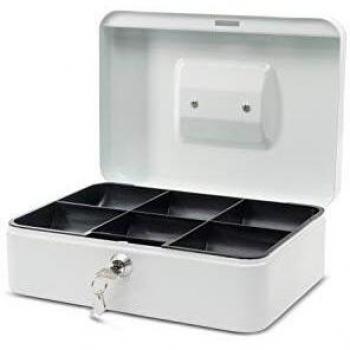 Caja Fuerte MAUL 250x190x88mm Blanca con Cerradura de Cilindro de Seguridad y 2 Llaves, Acero Lacado, Inserto para Monedas Extraíble