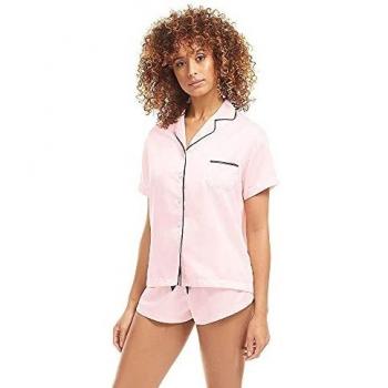 Pijama Corto de Satén Rosa 'Abigail' con Camiseta y Short Regular Fit