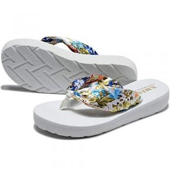 Sandalias Mujer Verano, Estilo Bohemio Cinta Seda Decorado, Zapatillas Antideslizantes de Playa, Blanco Crema, 41 EU