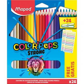 Maped Color'Peps Strong - Estuche de 24 Lápices de Colores Surtidos con Etiquetas Adhesivas