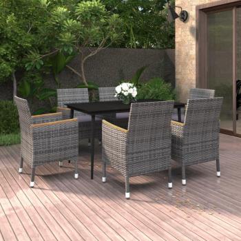 7 Piece Outdoor Dining Set with Cushions Poly Rattan and Glass