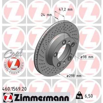 Disco de frenos delantero derecho ZIMMERMANN 460.1569.20 para PORSCHE Cayman y Boxster, perforado, Coat Z