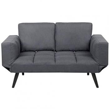 Sofá Cama Minimalista 2 Plazas Gris Oscuro con Reposabrazos Ajustables Brekke