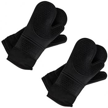 Guantes de Horno Relaxdays - 2 Pares, Silicona Resistentes al Calor, Antideslizantes, Mitones para Cocinar, Negro