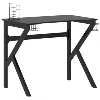 Mesa de escritorio negra 90 x 60 x 75 cm con patas en forma de K para trabajo y estudio gaming