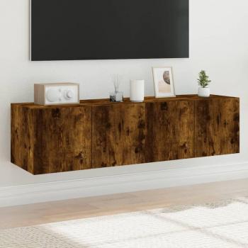 Mueble TV de pared con luces LED 2 piezas en roble ahumado, dimensiones 60x35x31 cm