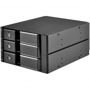 SilverStone SST-FS303B - Placa trasera para rack móvil de aluminio sin bandeja con cambio en caliente con ventilador y cierre de 3 bahías para SAS/SATA HDD, negro