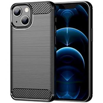 Funda para móvil iPhone 13 Antigolpes Silicona Negra Diseño Fibra de Carbono Resistente Absorción de Choque Compatible Carga Inalámbrica