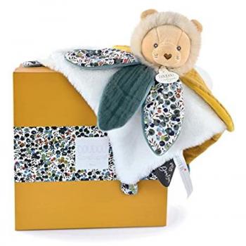 Doudou et Compagnie - Doudou pétalo de león amarillo 27 cm con caja de regalo, ideal como regalo de nacimiento para niña y niño, incluye garantía de peluche perdido