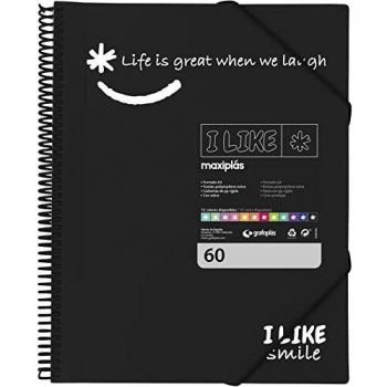 Grafoplás 39226010. Carpeta de 60 Fundas, A4, Espiral, Negro, Polipropileno, I Like Smile