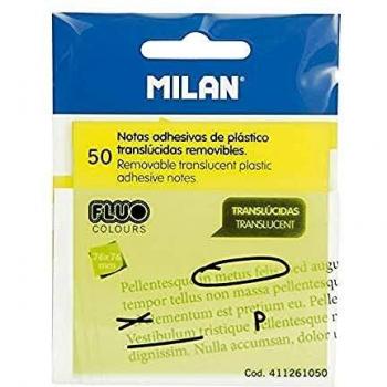 Milan 411261050 - Notas Adhesivas Removibles Translúcidas, Amarillo Fluo
