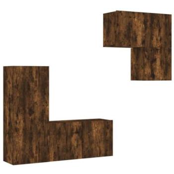 Mueble de TV Multimedia 4 Piezas Estante Aparador Roble Ahumado Madera de Ingeniería