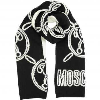 Moschino Logo Pattern Wool Scarf, Black, Female, Size: ONE SIZE