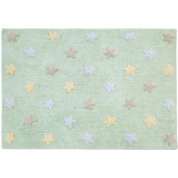 Lorena Canals Tricolor Estrellas Lavable Alfombra, algodón, Suave, Verde Menta, 120 x 160 x 30 cm